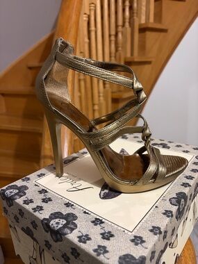 Carlos by Carlos Santana Metallic Gold Strappy Knot High Heels